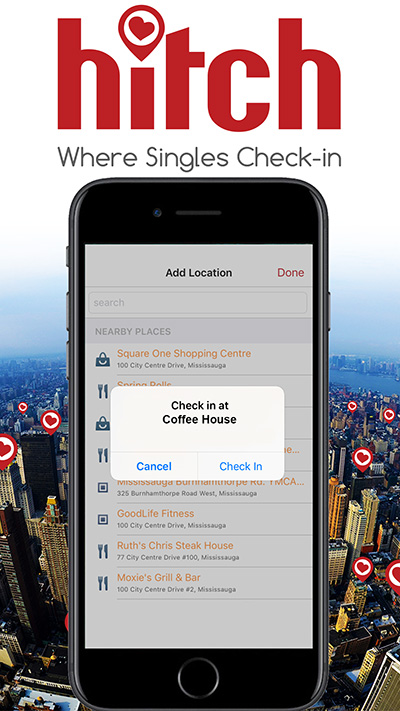 Singles check-in on Hitch Dating App